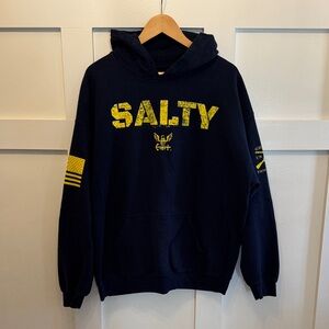 GRUNT STYLE Men’s Navy Blue Hoodie Yellow Accents Salty US Navy Patriot X-LARGE